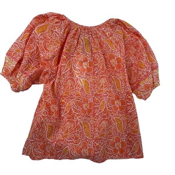 NEW Cleobella Layla Short Sleeve Peasant Top Women Small Coral Floral Bohemian - Picture 3 of 10